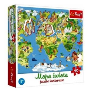 Puzzle Mapa Świata Konturowa 50 elementów, Trefl