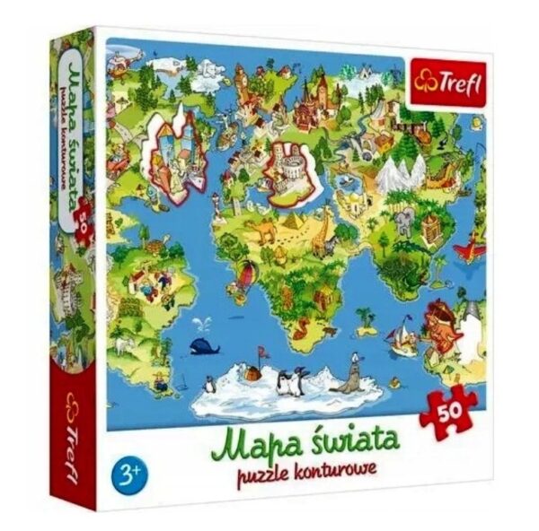 Puzzle Mapa Świata Konturowa 50 elementów, Trefl