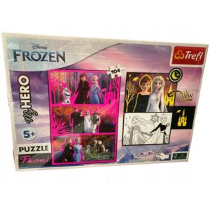 Puzzle Neon Frozen + plakat świecący w ciemności 104 elementy, Trefl