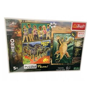 Puzzle Neon Jurassic World + plakat świecący w ciemności 104 elementy, Trefl