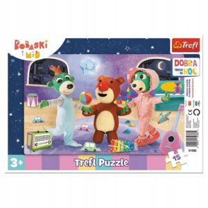 Puzzle ramkowe Czas na sen Bobaski i miś 15 elementów, Trefl