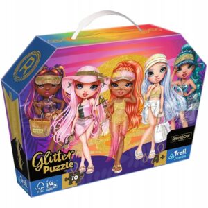 Puzzle w kuferku Brokatowe Laleczki Rainbow High 70 elementów, Trefl